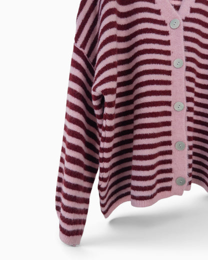 Cardigan mit Streifen rosa weinrot