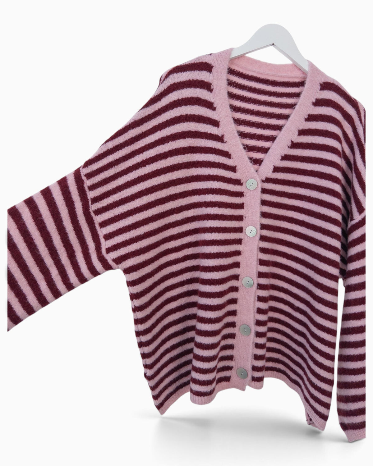 Cardigan mit Streifen rosa weinrot