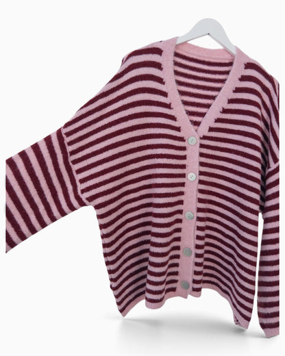 Cardigan mit Streifen rosa weinrot