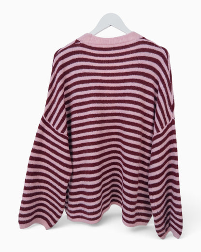 Cardigan mit Streifen rosa weinrot
