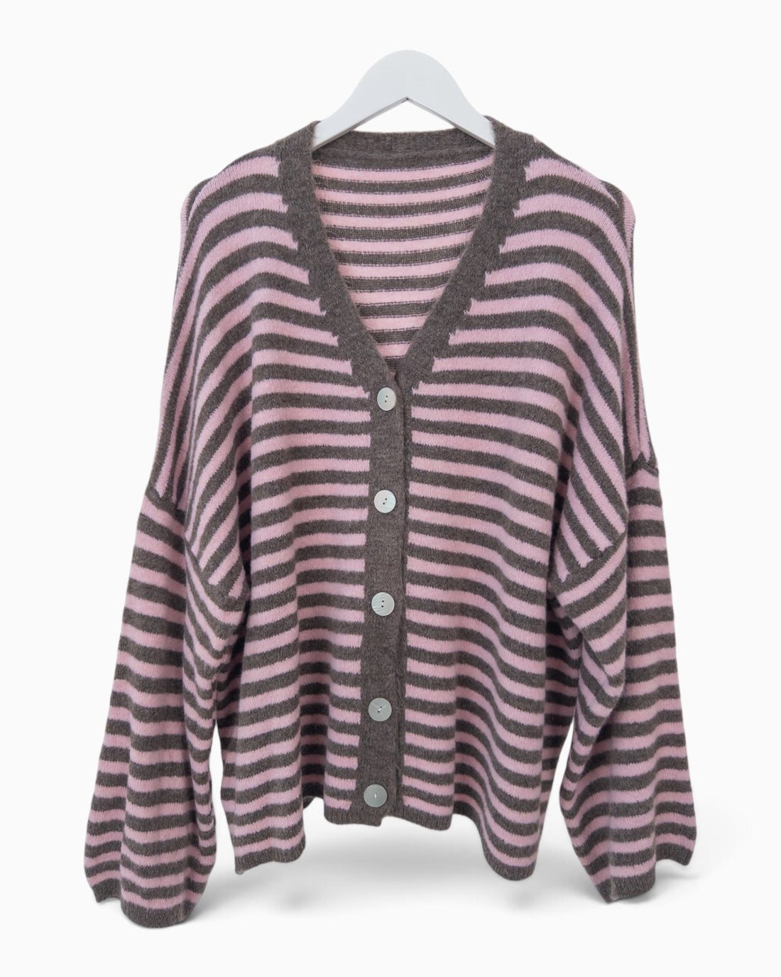 Cardigan mit Streifen rosa taupe