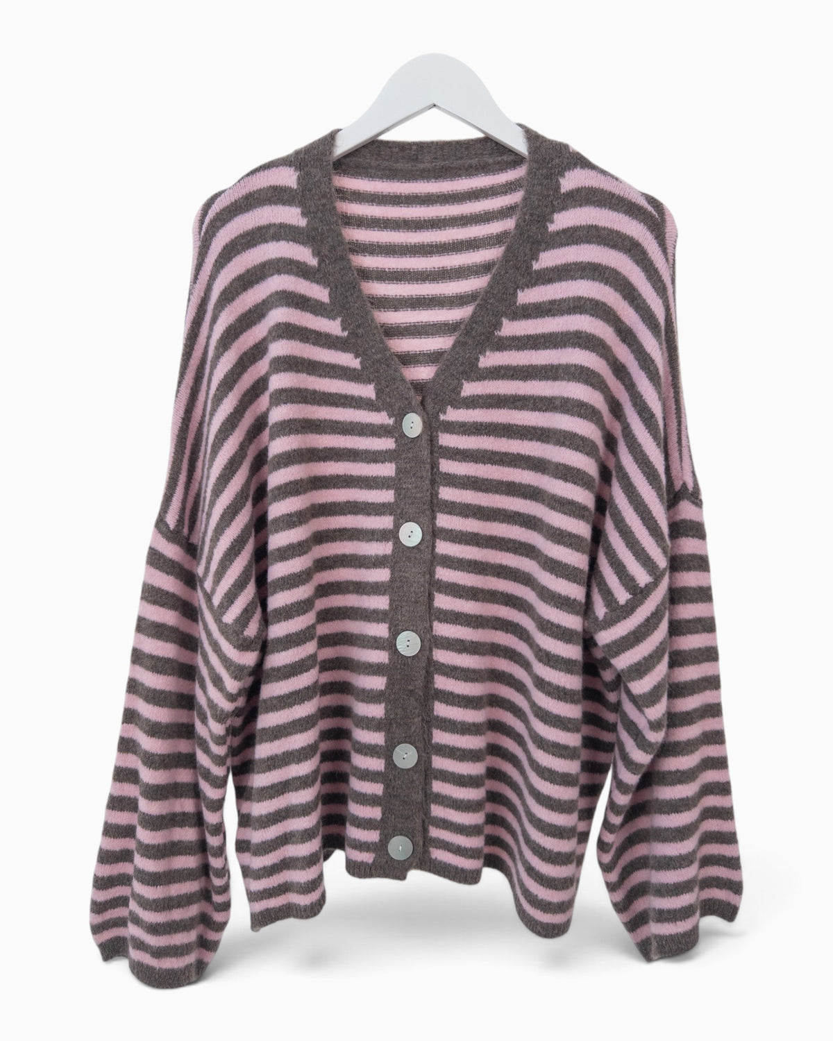 Cardigan mit Streifen rosa taupe
