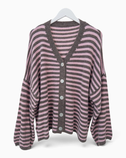 Cardigan mit Streifen rosa taupe