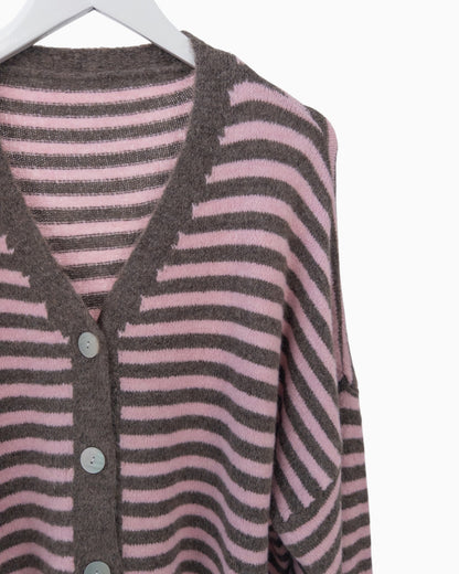 Cardigan mit Streifen rosa taupe