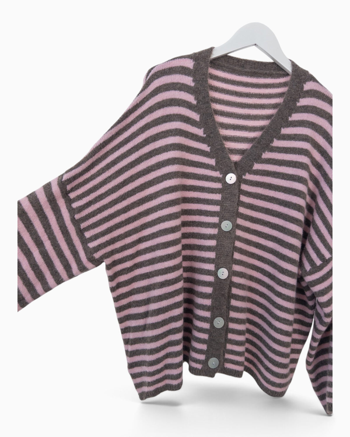 Cardigan mit Streifen rosa taupe