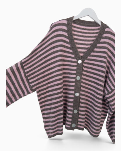 Cardigan mit Streifen rosa taupe