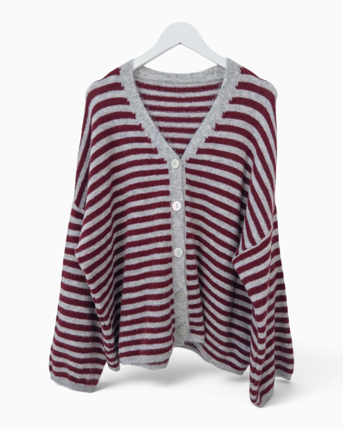Cardigan mit Streifen grau weinrot