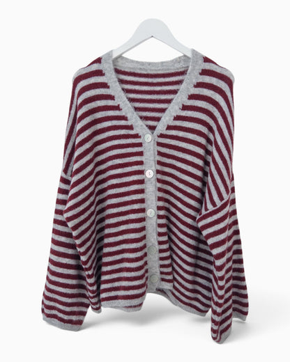 Cardigan mit Streifen grau weinrot
