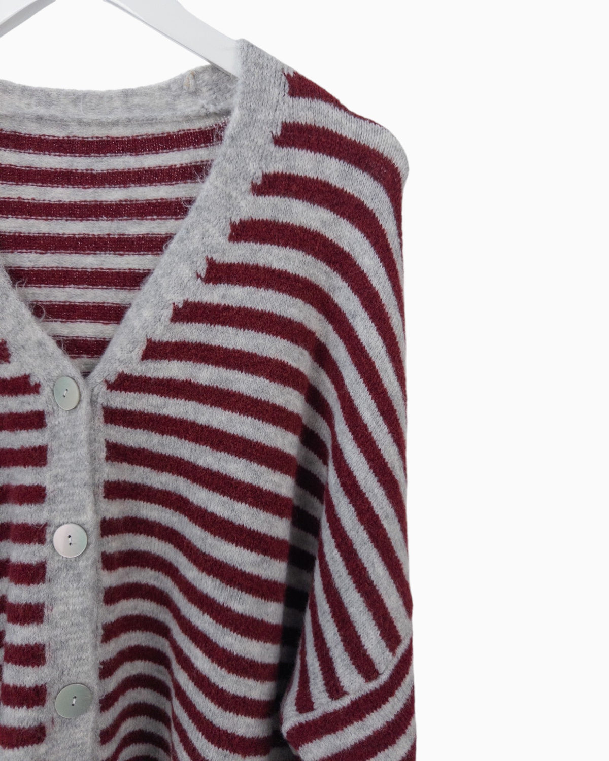 Cardigan mit Streifen grau weinrot
