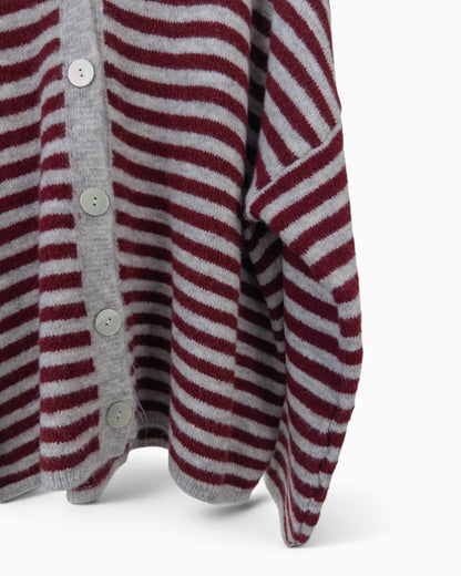Cardigan mit Streifen grau weinrot