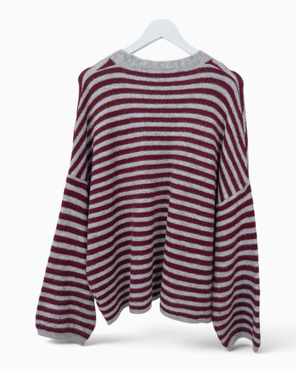 Cardigan mit Streifen grau weinrot