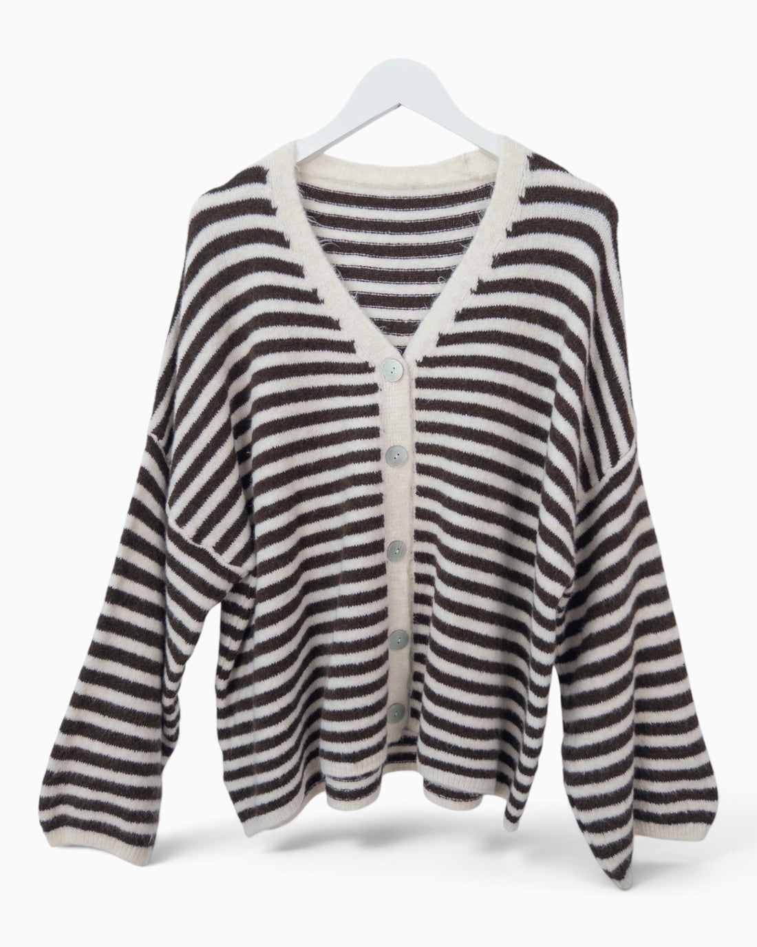Cardigan mit Streifen creme dunkelbraun