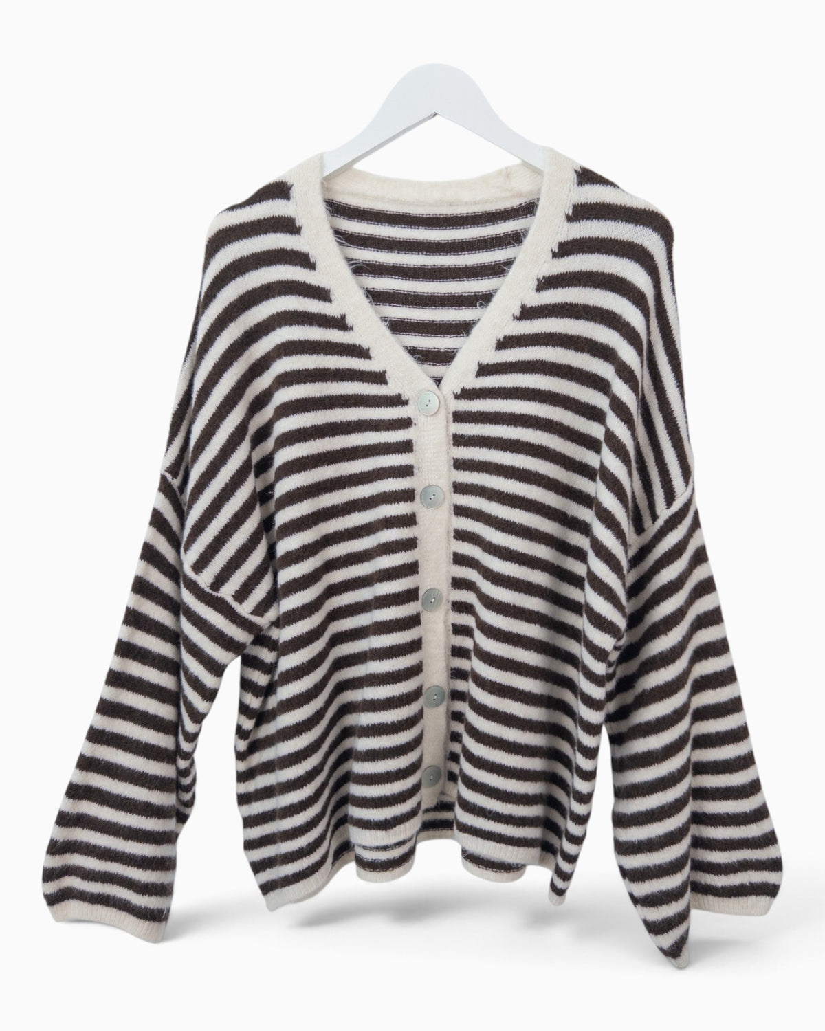Cardigan mit Streifen creme dunkelbraun