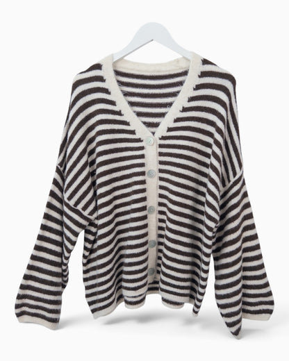 Cardigan mit Streifen creme dunkelbraun