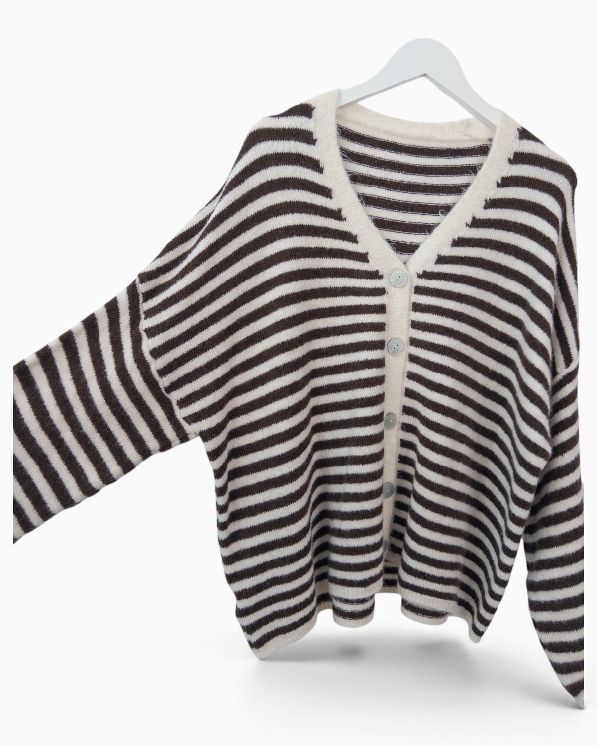 Cardigan mit Streifen creme dunkelbraun