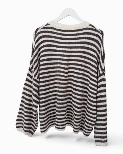 Cardigan mit Streifen creme dunkelbraun