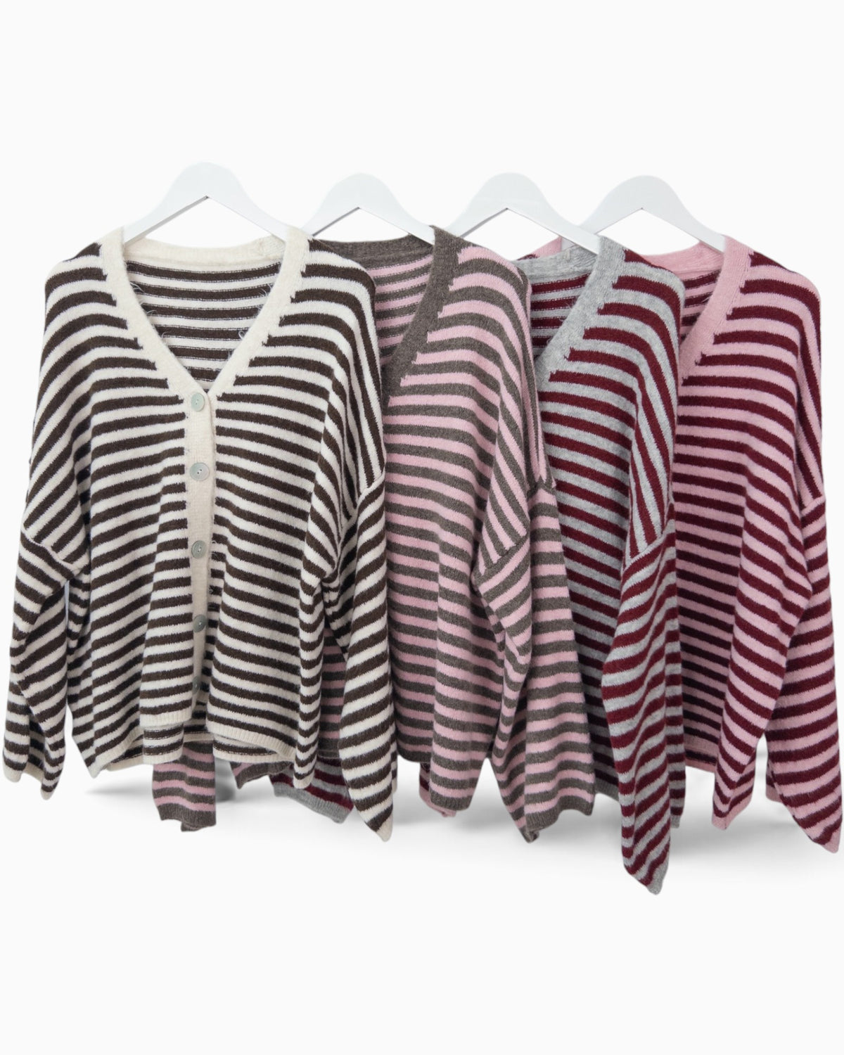 Cardigan mit Streifen rosa weinrot