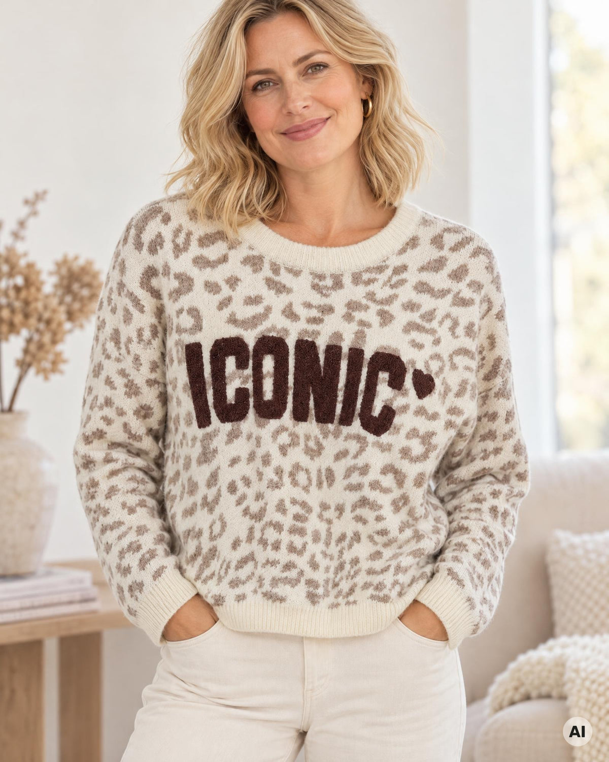 Strickpullover Iconic creme taupe
