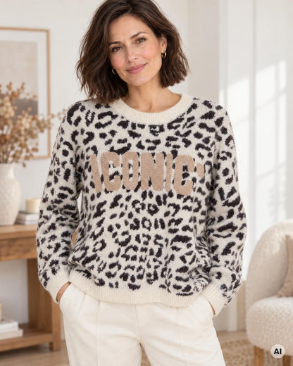 Strickpullover Iconic creme dunkelbraun