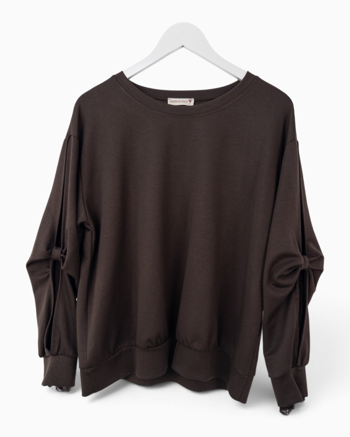 Pullover mit Spitze am Ärmel dunkelbraun