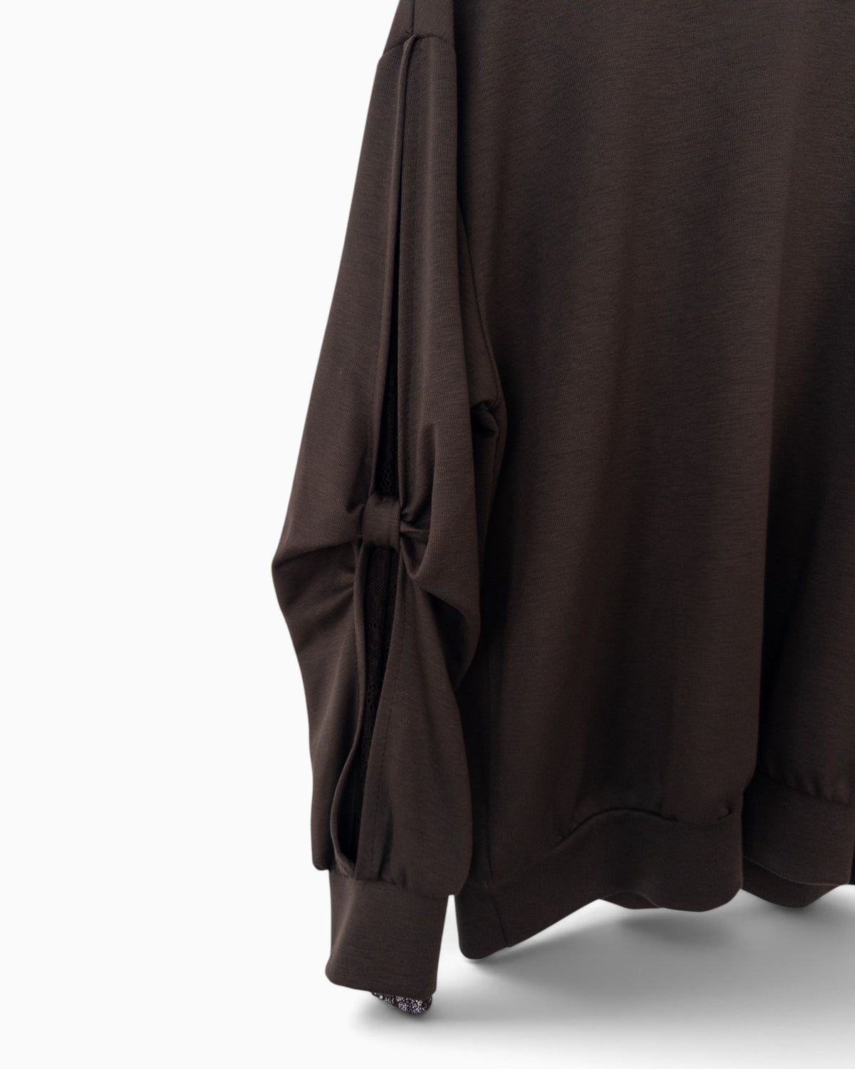 Pullover mit Spitze am Ärmel dunkelbraun