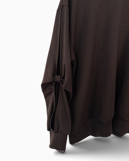 Pullover mit Spitze am Ärmel dunkelbraun