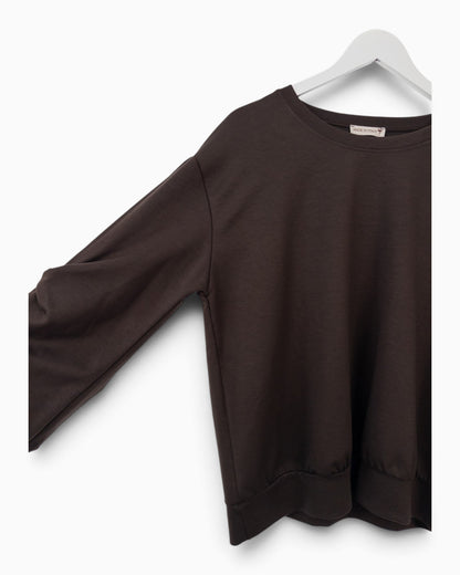 Pullover mit Spitze am Ärmel dunkelbraun
