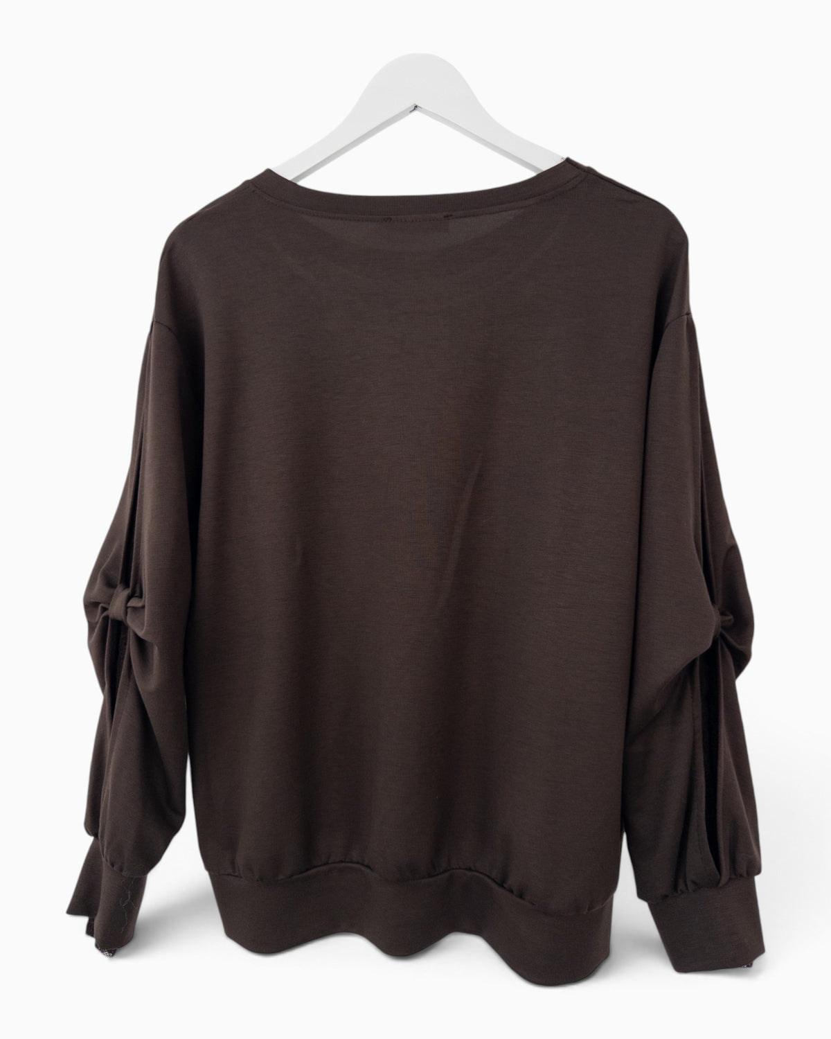 Pullover mit Spitze am Ärmel dunkelbraun