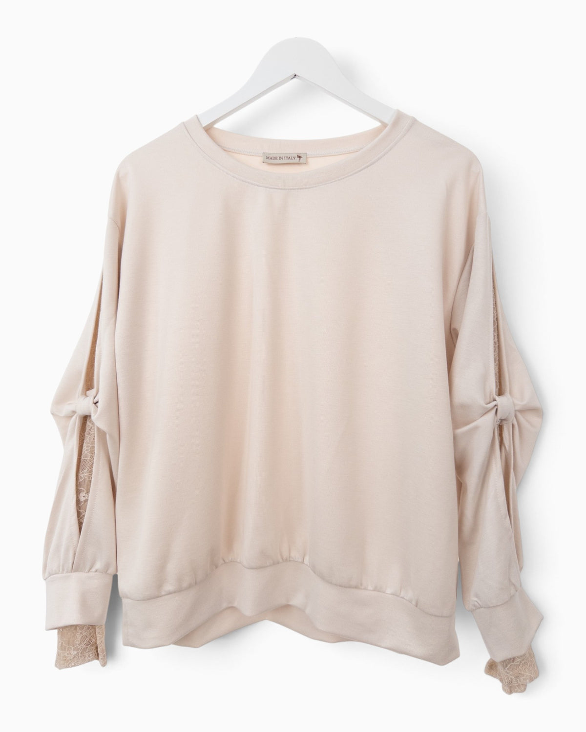 Pullover mit Spitze am Ärmel sand