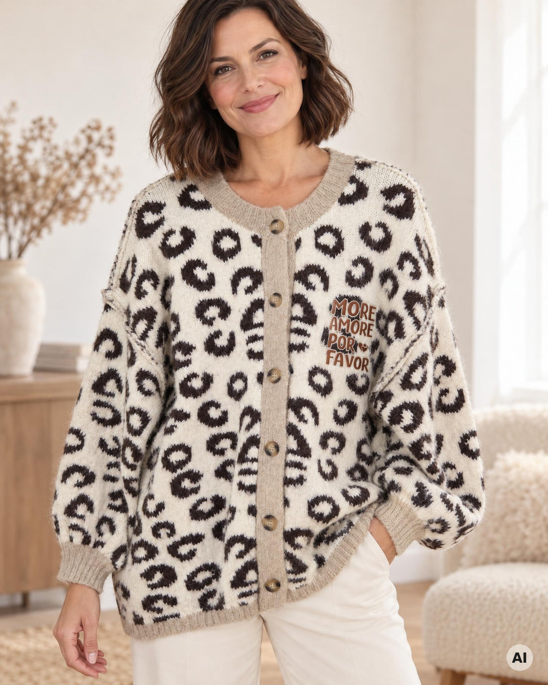 Cardigan More Amore creme braun