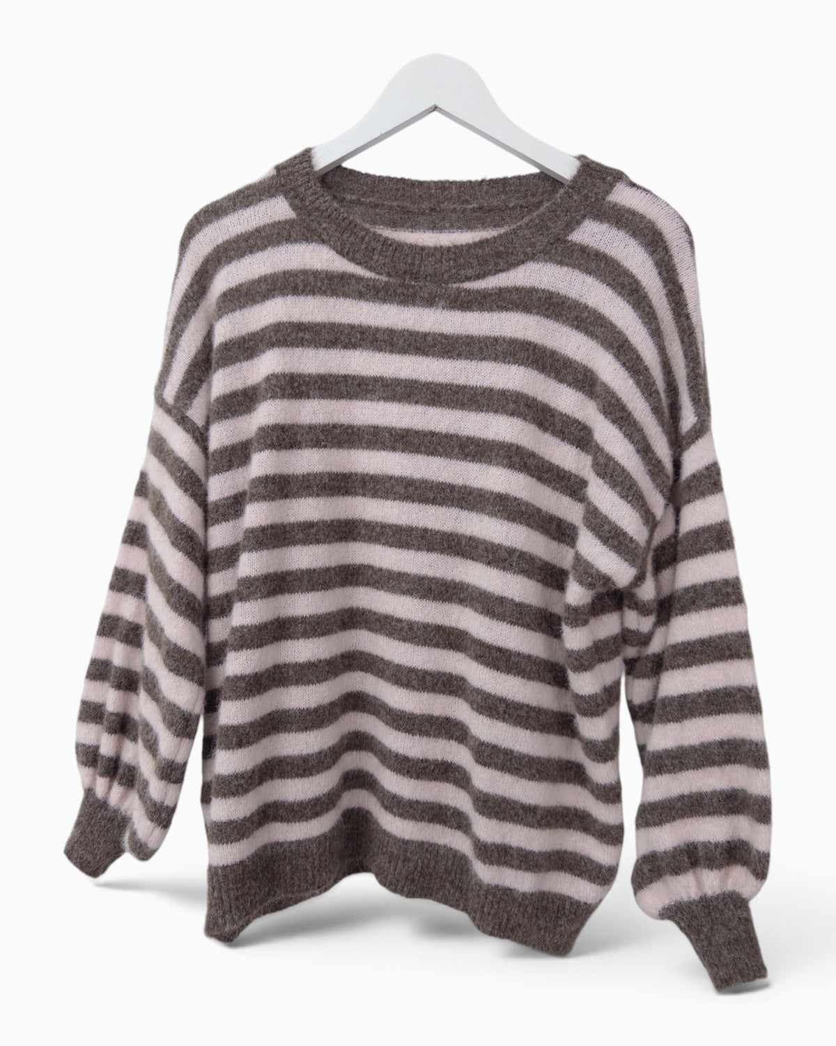 Strickpullover mit Streifen taupe rosa