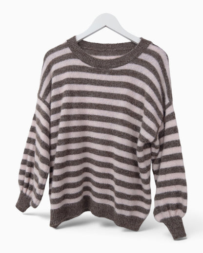 Strickpullover mit Streifen taupe rosa