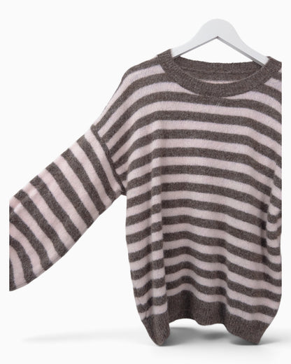 Strickpullover mit Streifen taupe rosa