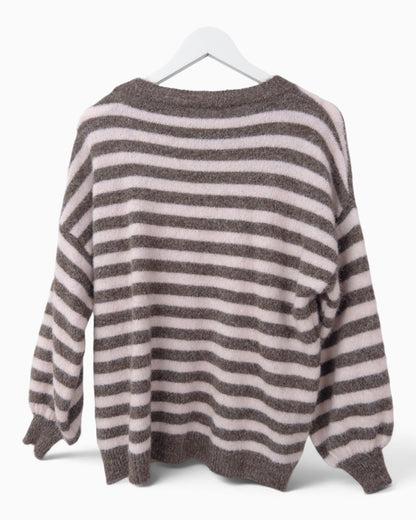 Strickpullover mit Streifen taupe rosa