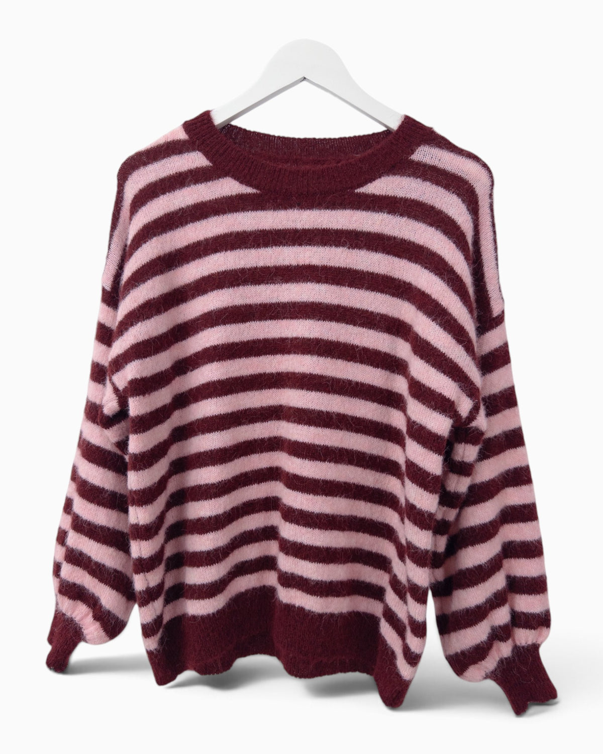 Strickpullover mit Streifen weinrot rosa
