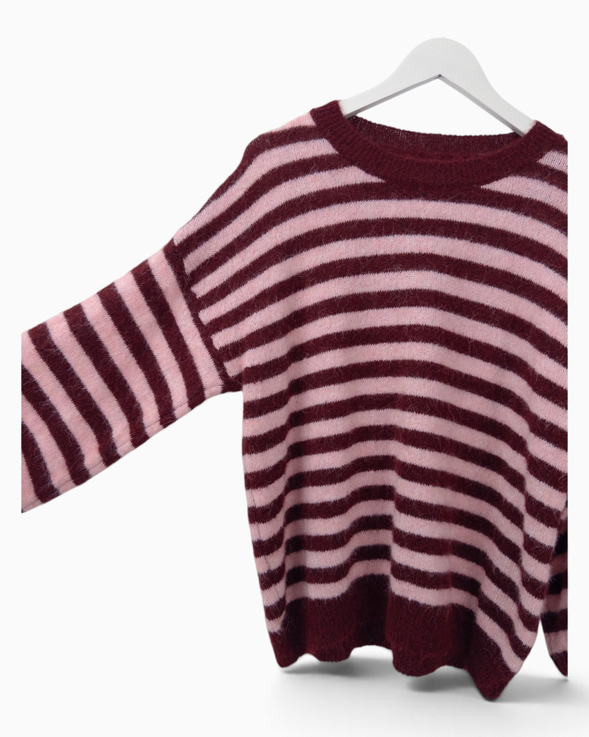 Strickpullover mit Streifen weinrot rosa