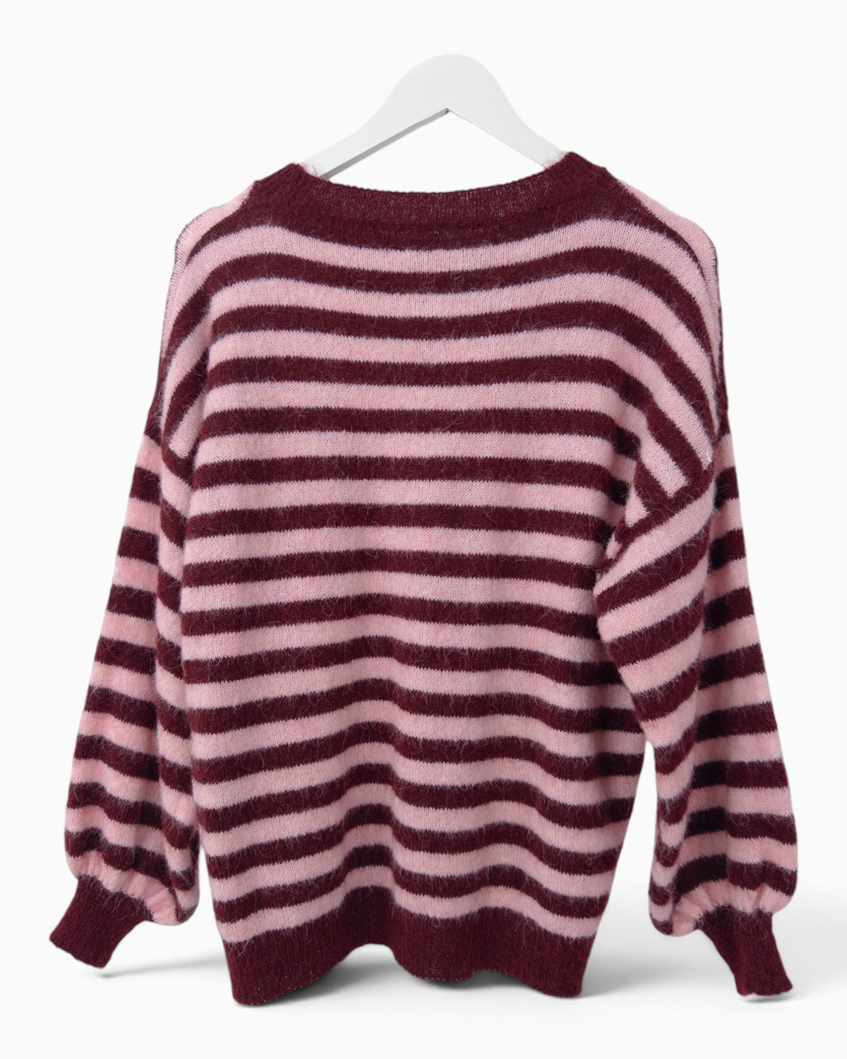 Strickpullover mit Streifen weinrot rosa