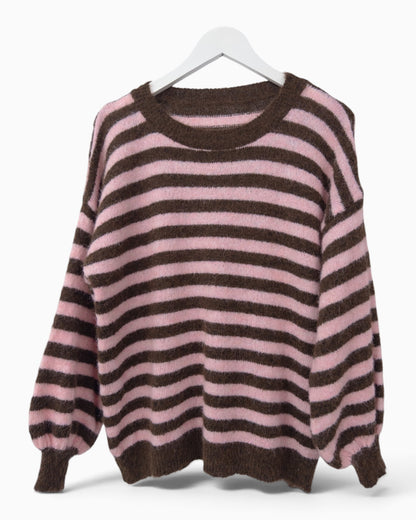 Strickpullover mit Streifen braun rosa
