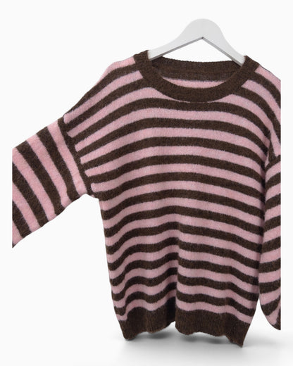 Strickpullover mit Streifen braun rosa