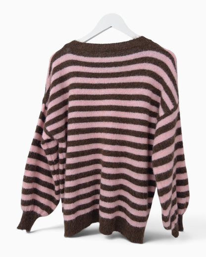 Strickpullover mit Streifen braun rosa