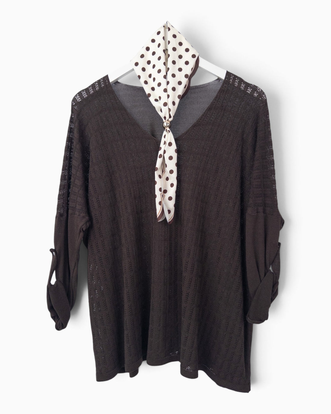 Strickpullover mit Tuch dunkelbraun