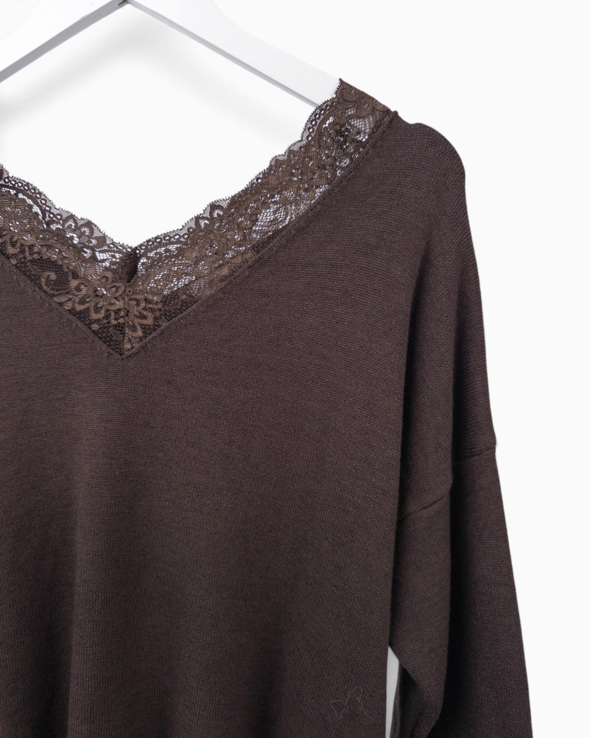 Strickpullover mit Spitze dunkelbraun