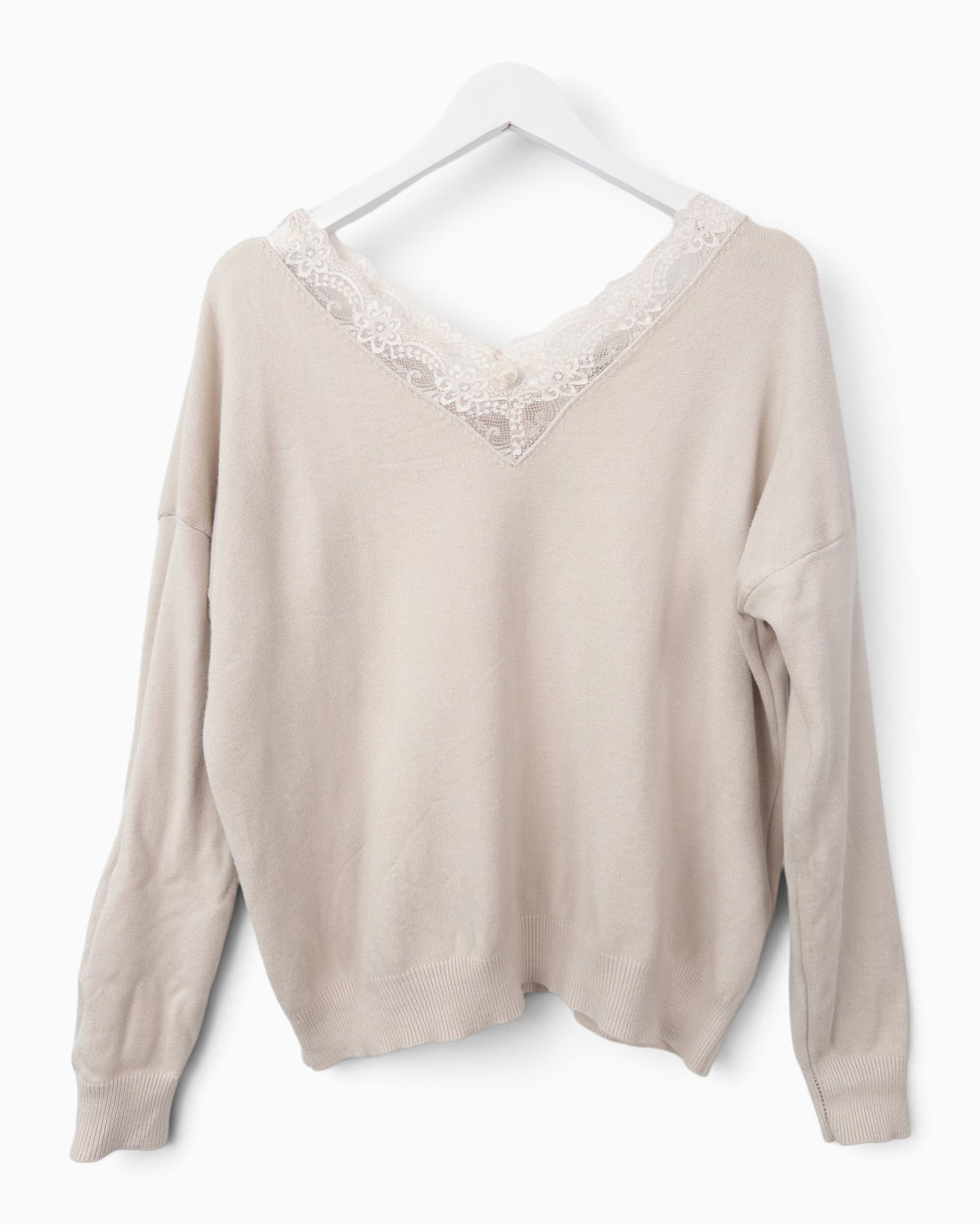 Strickpullover mit Spitze sand