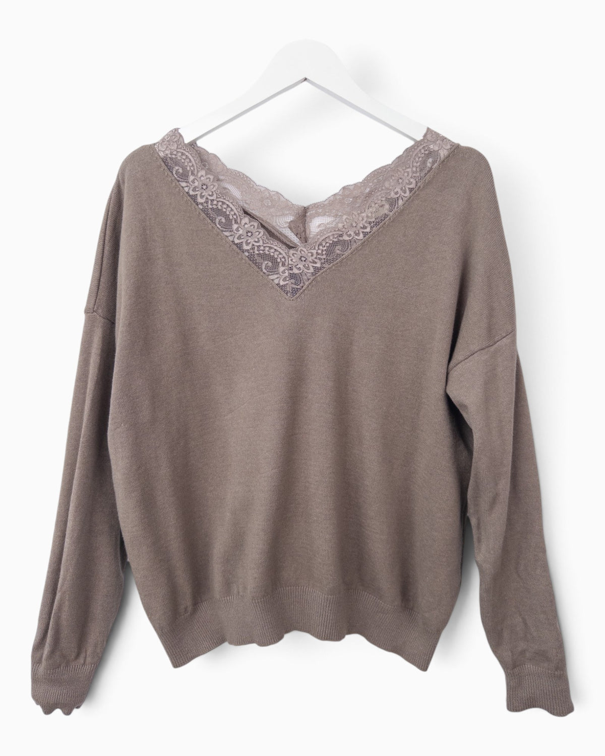 Strickpullover mit Spitze taupe