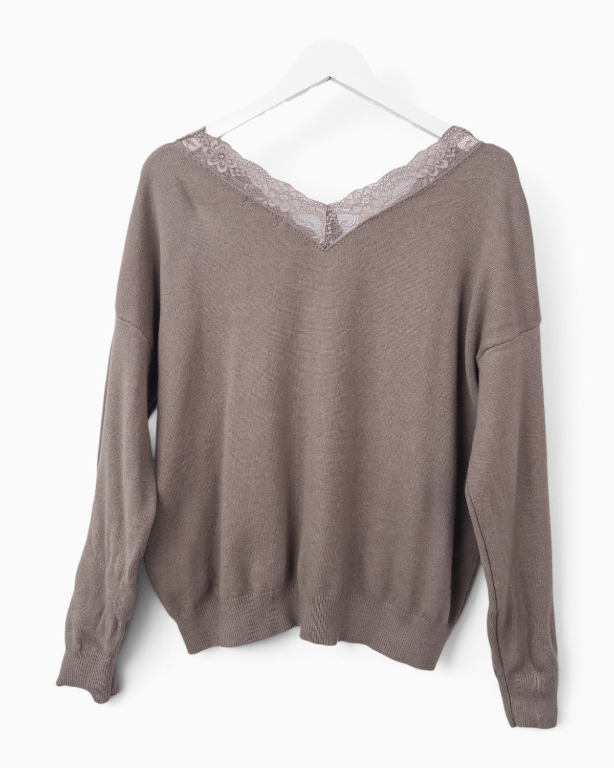Strickpullover mit Spitze taupe