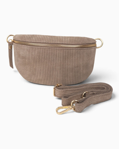 Umhängetasche Kord Leder klein taupe
