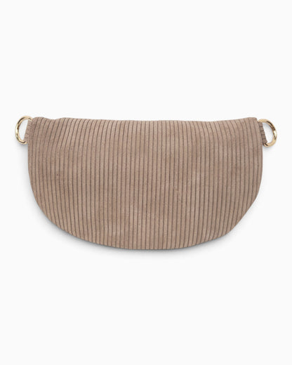 Umhängetasche Kord Leder klein taupe