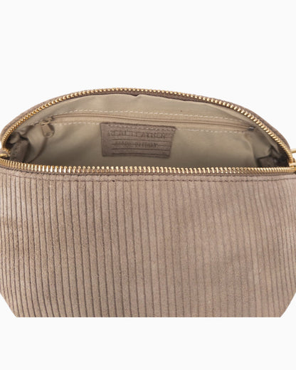 Umhängetasche Kord Leder klein taupe