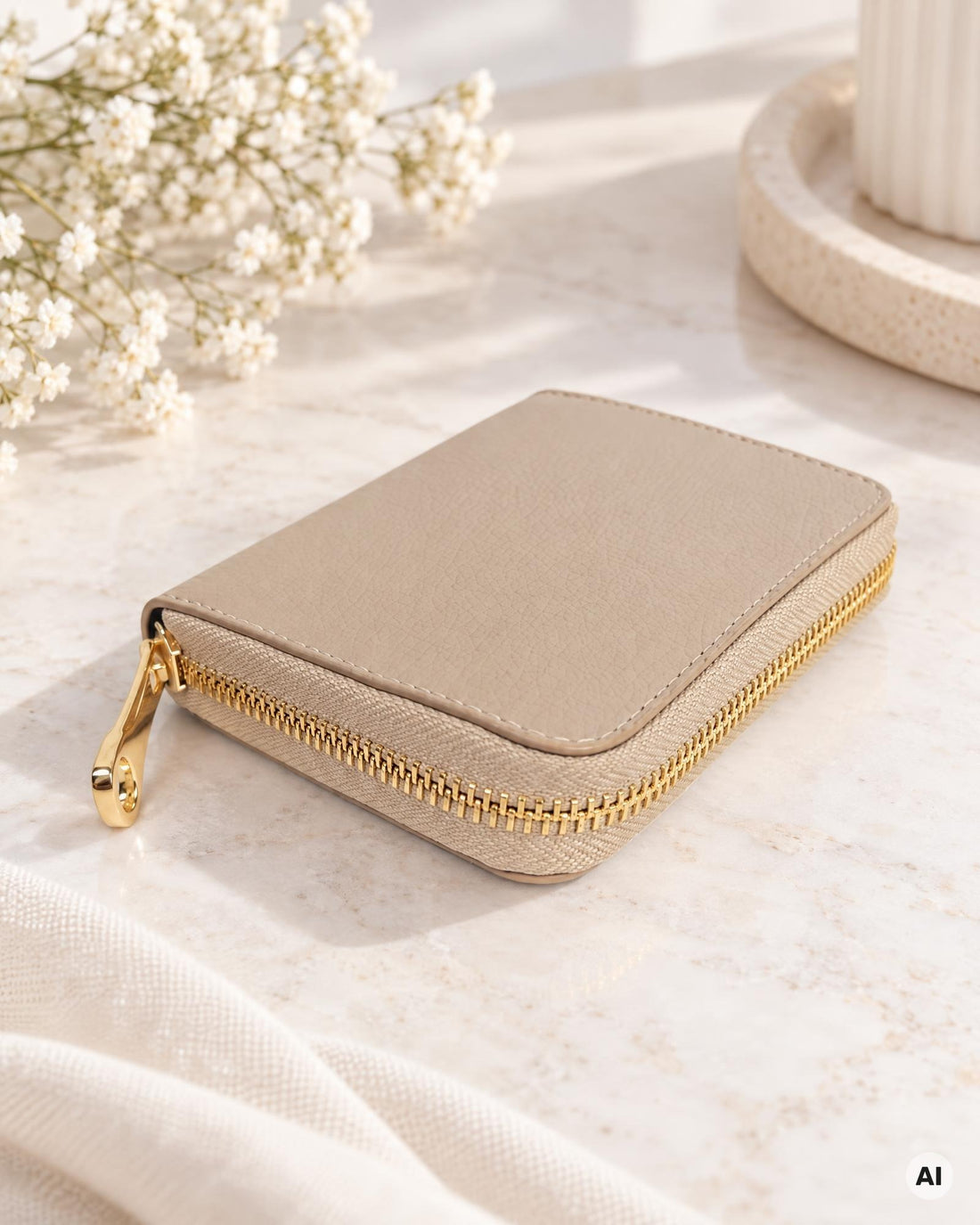 Zip-Geldbörse Leder taupe