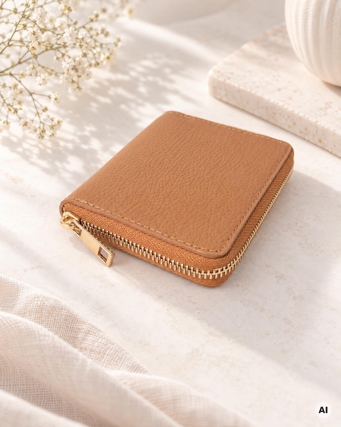 Zip-Geldbörse Leder cognac